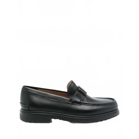 NEW SALVATORE FERRAGAMO men's leather plano loafers in black